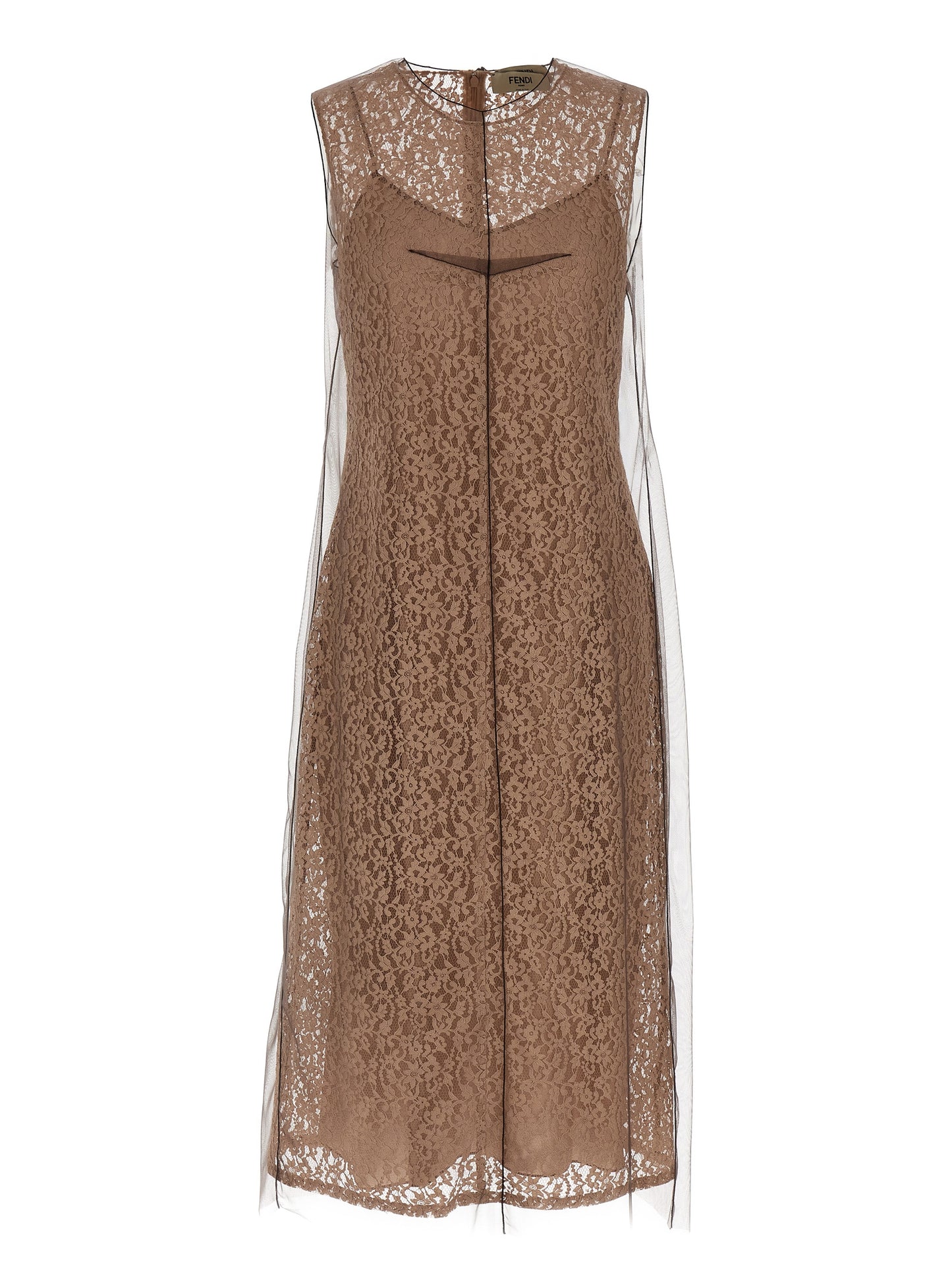 Dress by Fendi for women in polyamide cotton beige & floral features an magnificent silhouette, artfully detailed with a magnificent crew split neckline and sleeveless that flows into an magnificent midi.