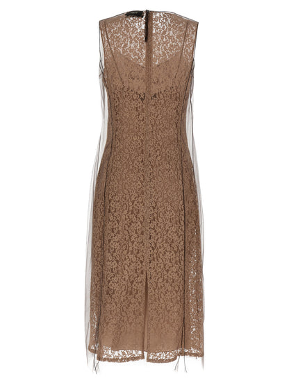 Dress by Fendi for women in polyamide cotton beige & floral features an eye catching silhouette with a sophisticated crew split neckline, elegant , and a refined midi for a eye catching aesthetic.