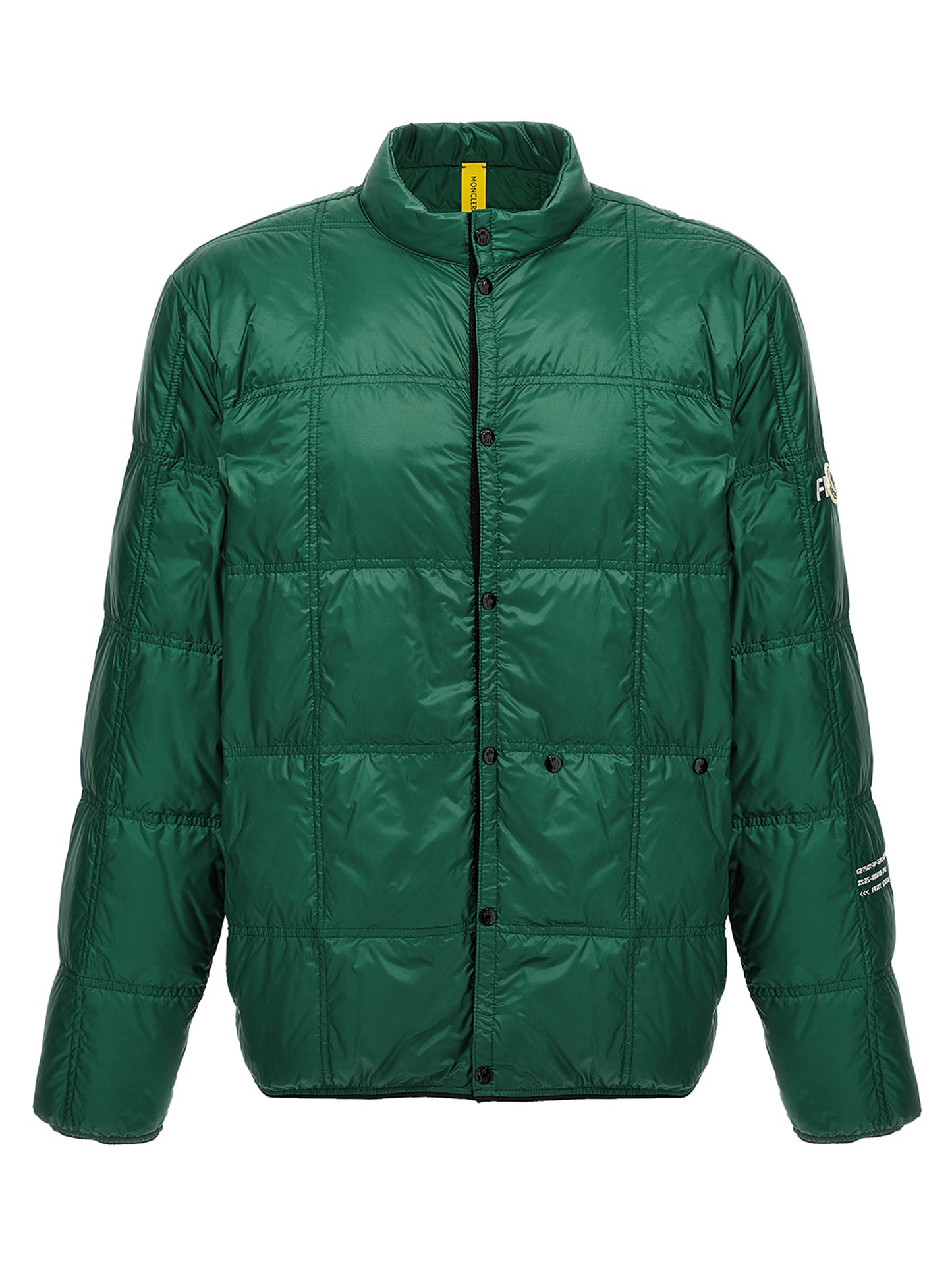 Puffer Jacket by MONCLER GENIUS for men in polyamide felt & feathers bicolour & green presents a effortlessly chic silhouette, showcasing a sophisticated high-neck neckline and premium insulated for a truly effortlessly chic finish.