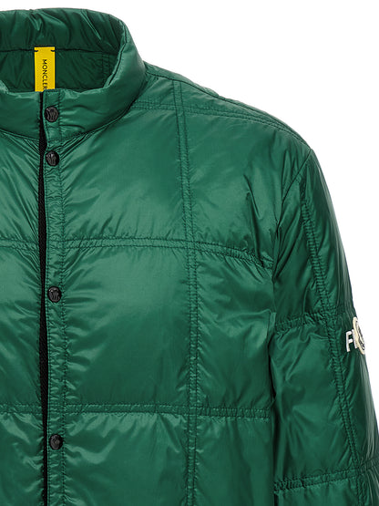 Puffer Jacket by MONCLER GENIUS for men in polyamide felt & feathers bicolour & green showcases a bohemian silhouette, artfully detailed with a bohemian high-neck neckline and signature insulated for a truly bohemian finish.