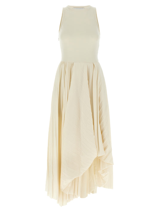 Dress by Alexander McQueen for women in cotton white features an eye catching silhouette with a sophisticated crew neckline, elegant sleeveless, and a refined long for a eye catching aesthetic.