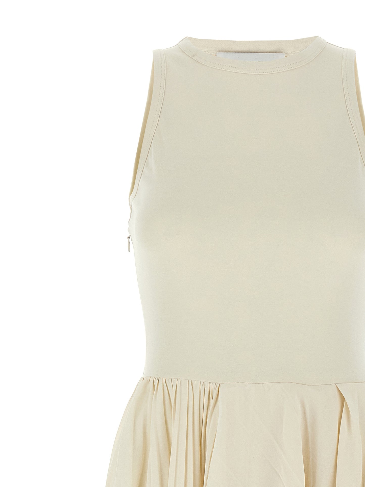 Dress by Alexander McQueen for women in cotton white features a dramatic silhouette, showcasing an elegant crew neckline and that flows into a dramatic long.