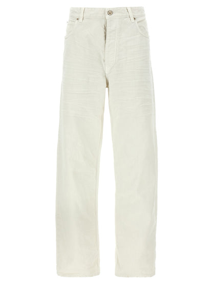 Jeans by Balenciaga for women in denim cotton white presents a refined pantology silhouette, artfully defined by a refined pantology wide, long, and a sophisticated .