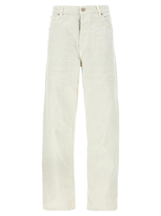 Jeans by Balenciaga for women in denim cotton white presents a refined pantology silhouette, artfully defined by a refined pantology wide, long, and a sophisticated .