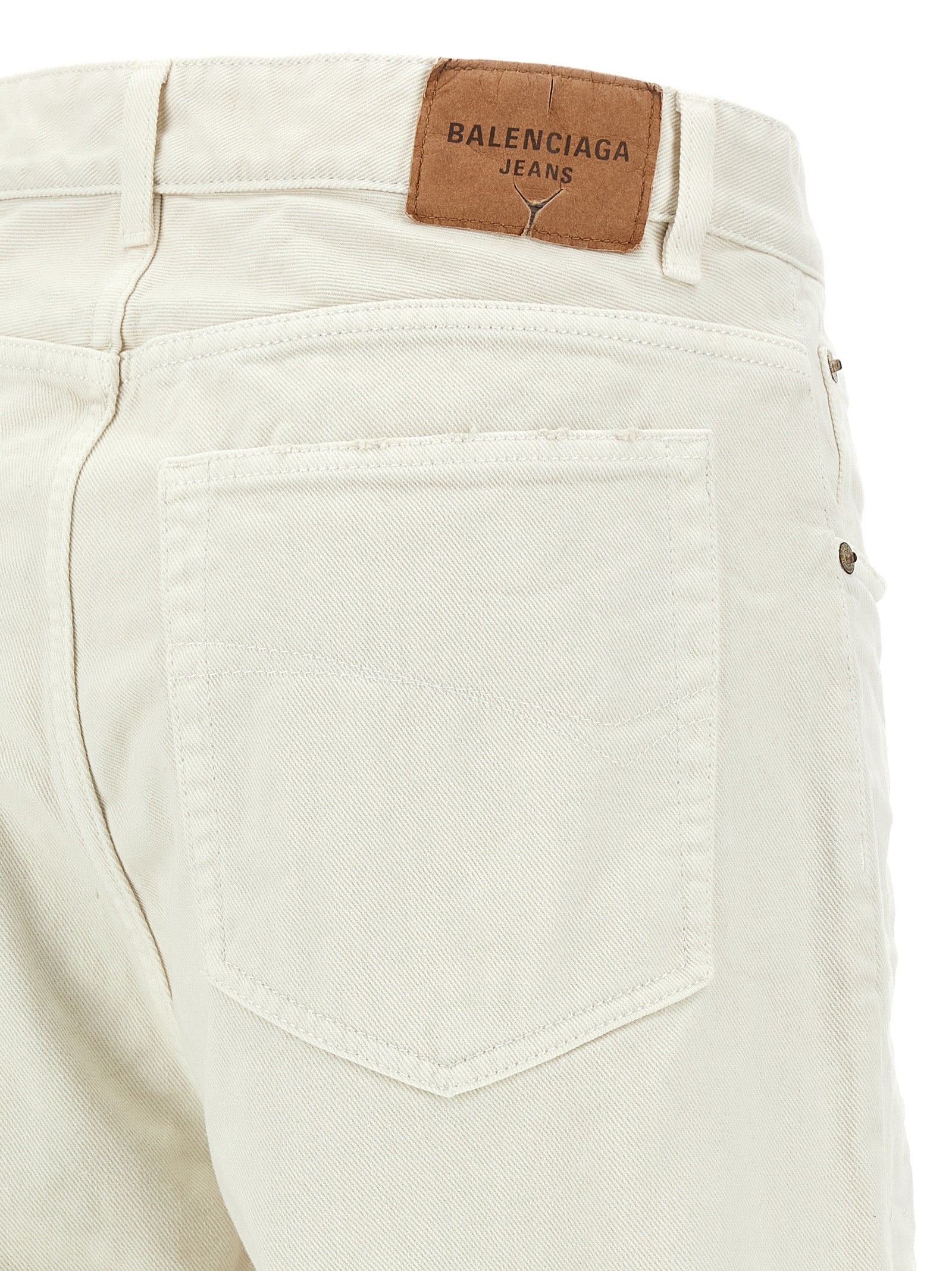 Jeans by Balenciaga for women in denim cotton white features a polished silhouette with a polished wide, reaching a polished long and finished with a polished .