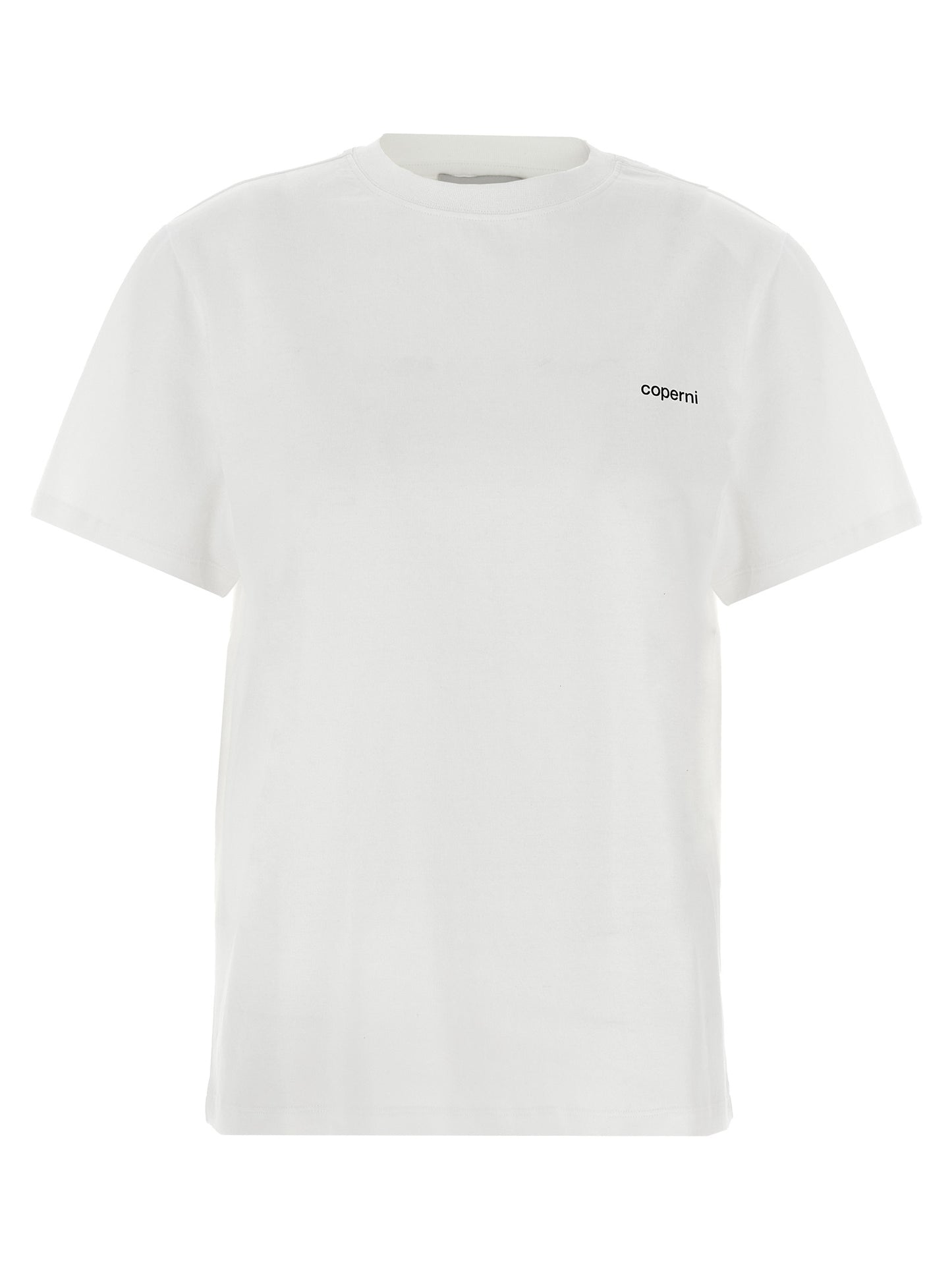 T-Shirt by Coperni for women in organic cotton bicolour, black, white & print showcases a unassuming silhouette, artfully detailed with a refined crew neckline and unassuming short-sleeve for a sophisticated, contemporary look.