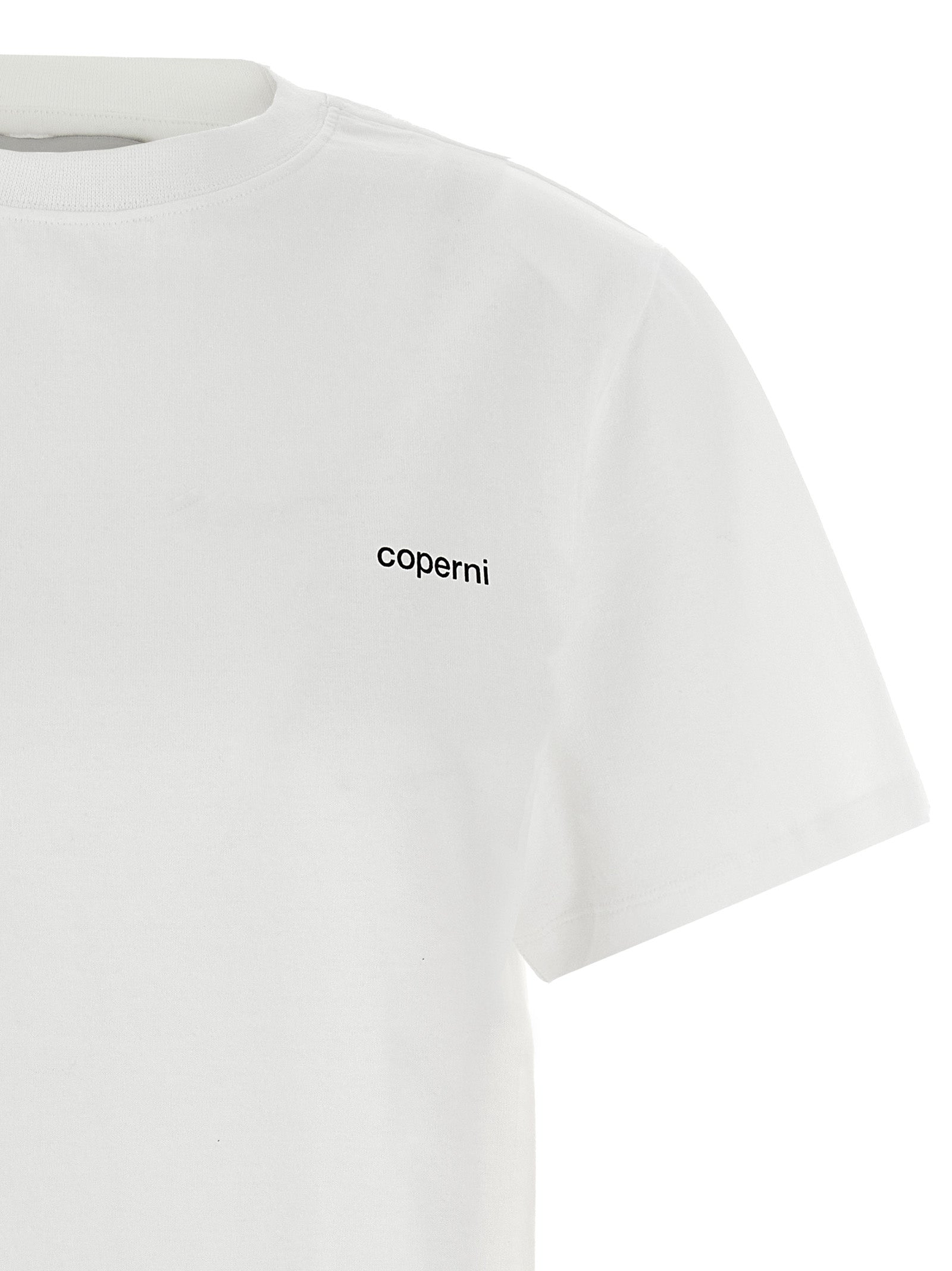 T-Shirt by Coperni for women in organic cotton bicolour, black, white & print showcases a chic silhouette, artfully detailed with a chic and for a chic finish.
