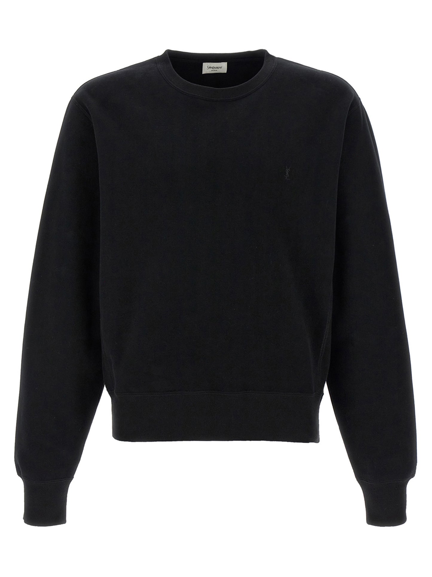 Sweatshirt by Saint Laurent for men in cotton black showcases a slouchy chic silhouette, artfully detailed with a slouchy chic crew neckline and long-sleeve for a slouchy chic finish.
