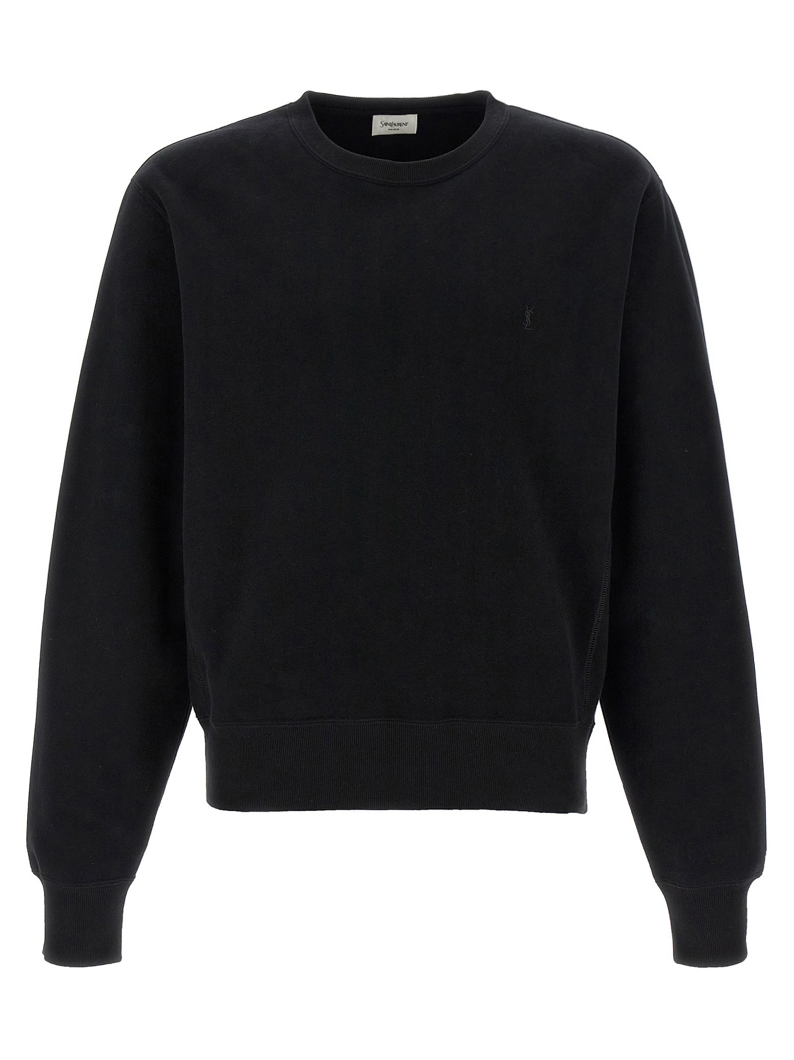 Sweatshirt by Saint Laurent for men in cotton black showcases a slouchy chic silhouette, artfully detailed with a slouchy chic crew neckline and long-sleeve for a slouchy chic finish.