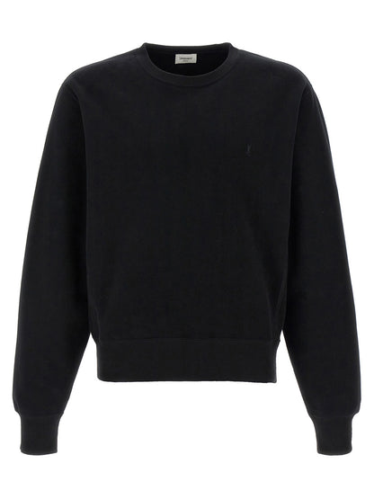 Sweatshirt by Saint Laurent for men in cotton black showcases a slouchy chic silhouette, artfully detailed with a slouchy chic crew neckline and long-sleeve for a slouchy chic finish.