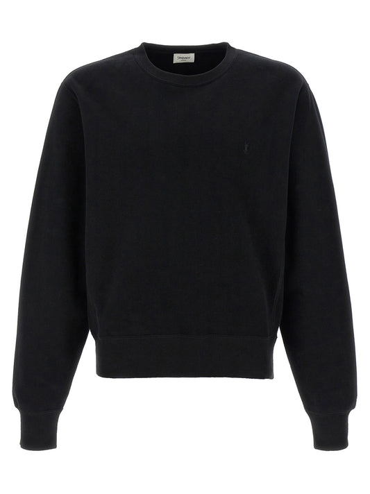 Sweatshirt by Saint Laurent for men in cotton black showcases a slouchy chic silhouette, artfully detailed with a slouchy chic crew neckline and long-sleeve for a slouchy chic finish.
