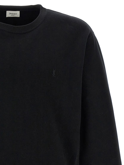 Sweatshirt by Saint Laurent for men in cotton black features an provocated silhouette, detailed with a provocated and a refined crew neckline for a sophisticated aesthetic.
