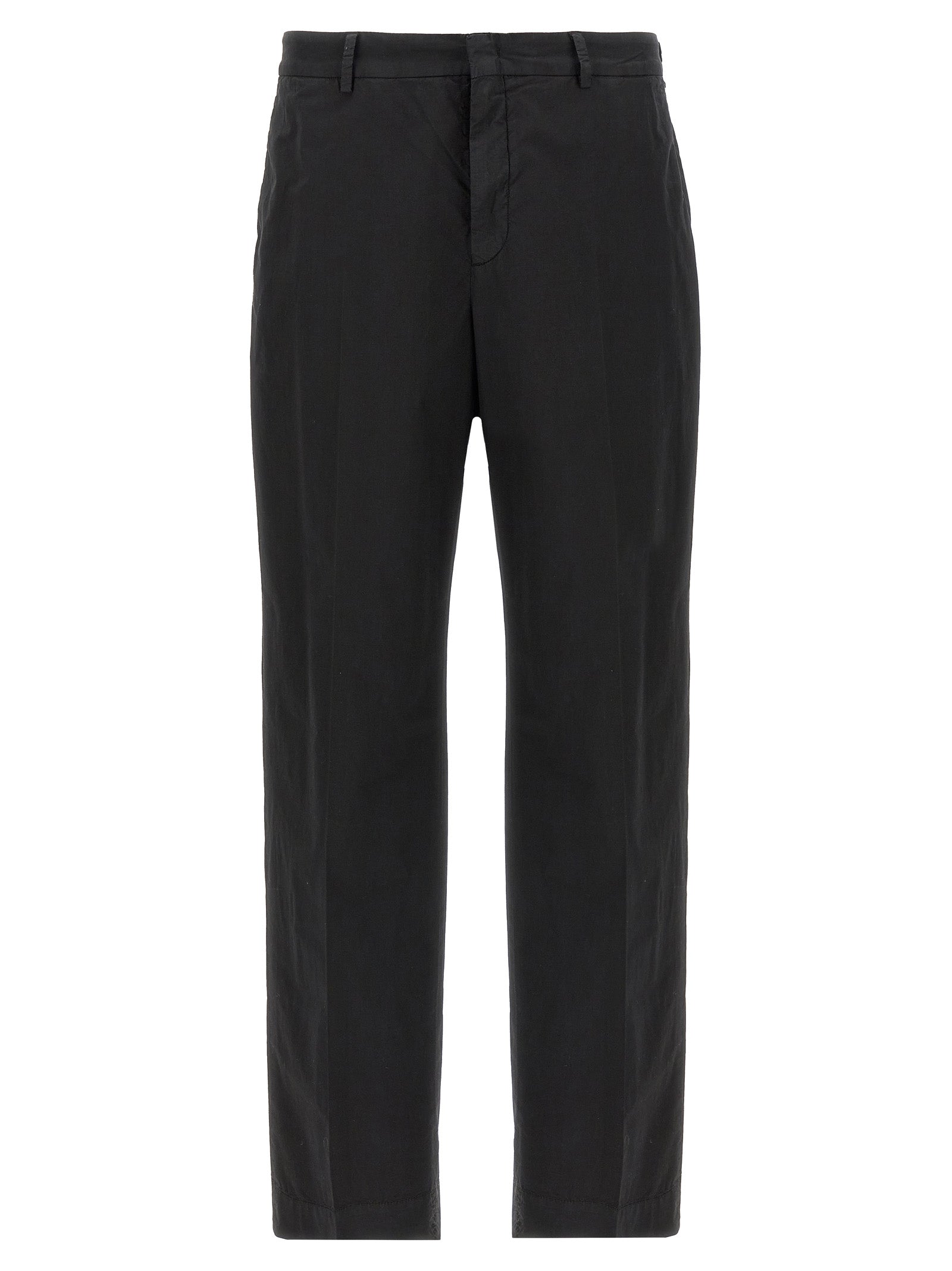 Casual Pants by CELLAR DOOR for men in stretch cotton black presents a tailored silhouette, showcasing a tailored straight-leg and long cut with a refined for a truly tailored aesthetic.