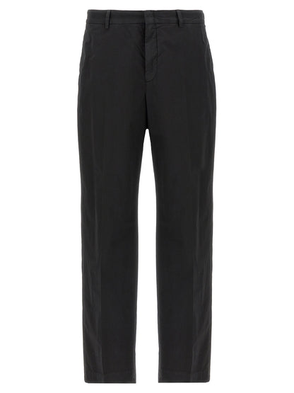 Casual Pants by CELLAR DOOR for men in stretch cotton black presents a tailored silhouette, showcasing a tailored straight-leg and long cut with a refined for a truly tailored aesthetic.