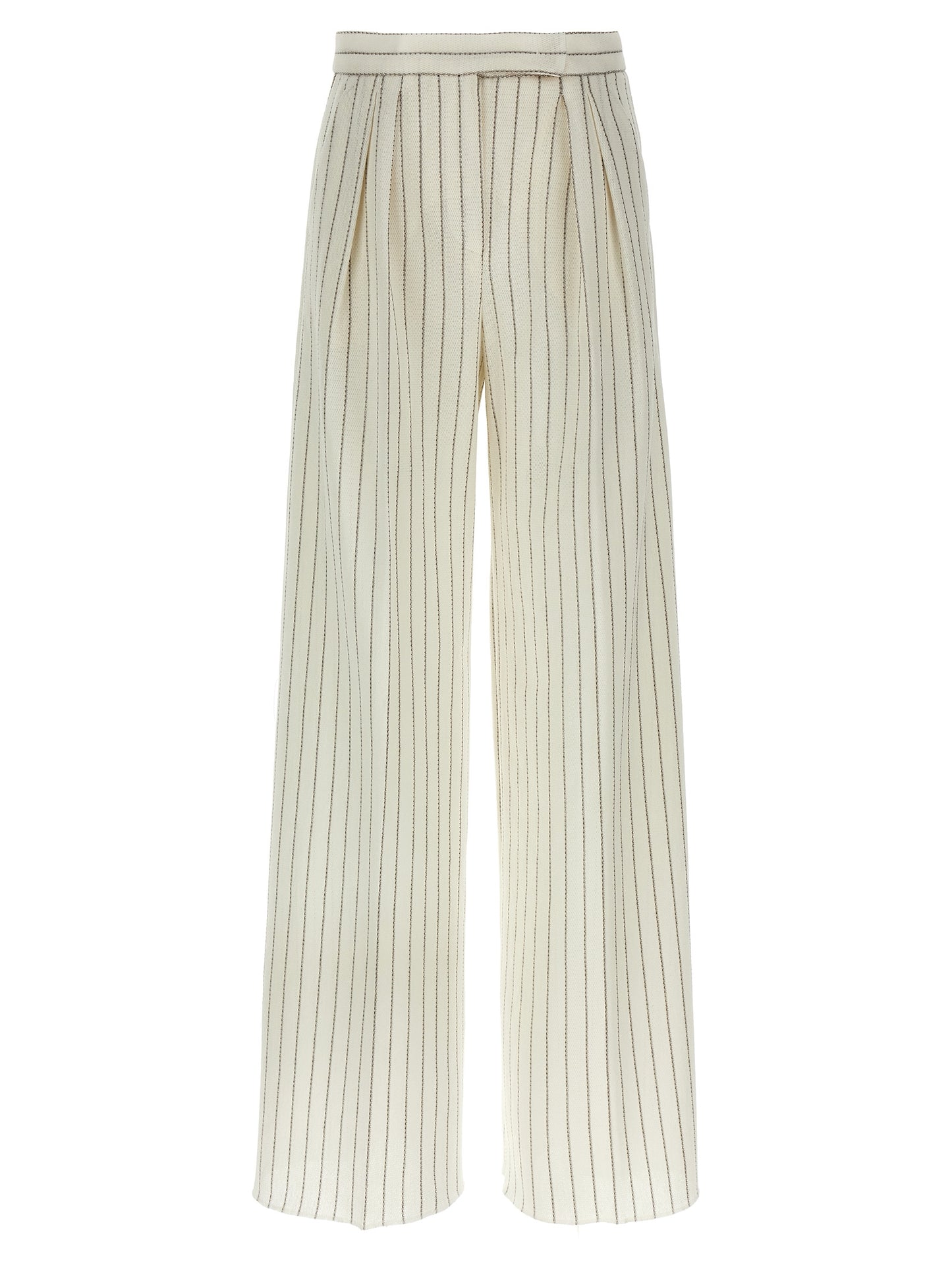 Trousers by Max Mara for women in linen & cotton white features a sculptural silhouette, showcasing a sculptural wide and long with a sophisticated for a sculptural finish.