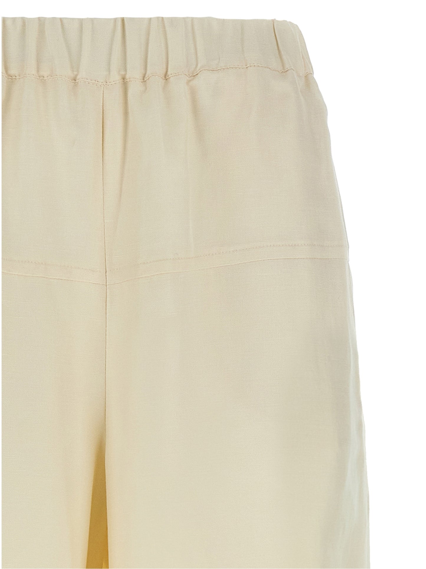 Casual Pants by Max Mara for women in linen flax twill white features an sartorial wide and long with a high rise cut for a sartorial finish.