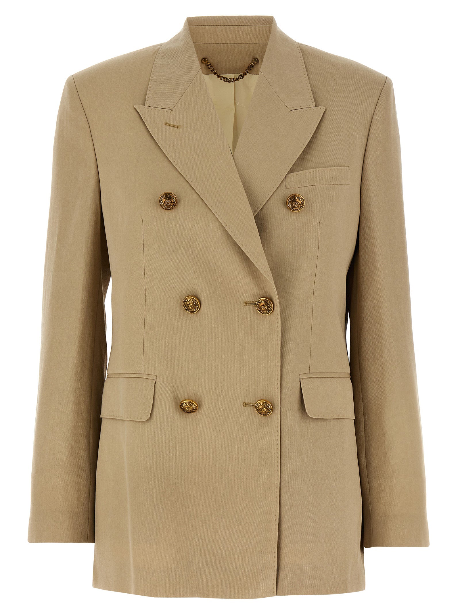 Blazer by Golden Goose for women in viscose & virgin wool beige & print presents a distinguished silhouette, detailed with a distinguished and distinctive for a truly sophisticated finish.
