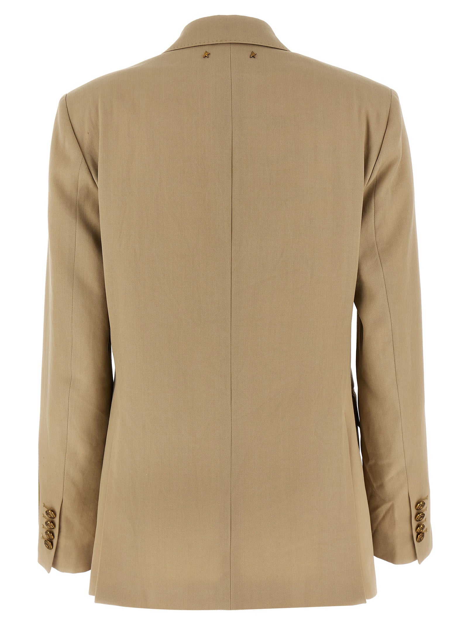 Blazer by Golden Goose for women in viscose & virgin wool beige & print features an sartorial silhouette, showcasing a sophisticated and sartorial for a truly sartorial finish.