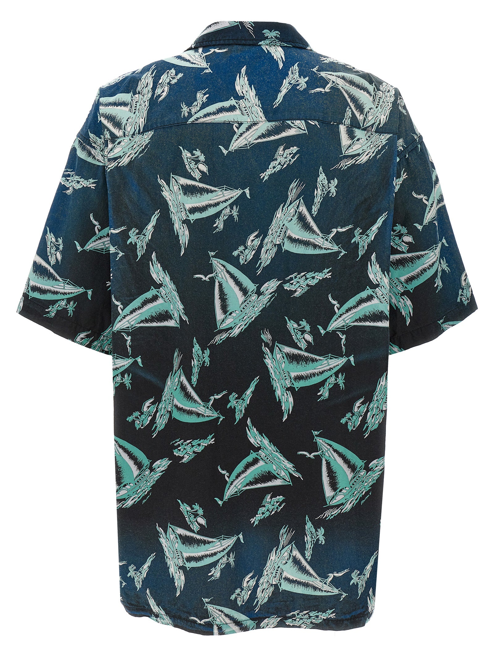 Shirt by Maison Mihara Yasuhiro for men in rayon & cotton blue & print showcases a sublime silhouette, artfully detailed with a sublime and for a sophisticated, sublime finish.