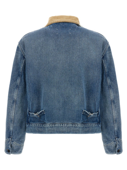 Trucker Jacket by Maison Margiela for men in denim cotton corduroy light-blue features a dramatic silhouette, showcasing a sophisticated and distinctive pockets for a dramatic aesthetic.