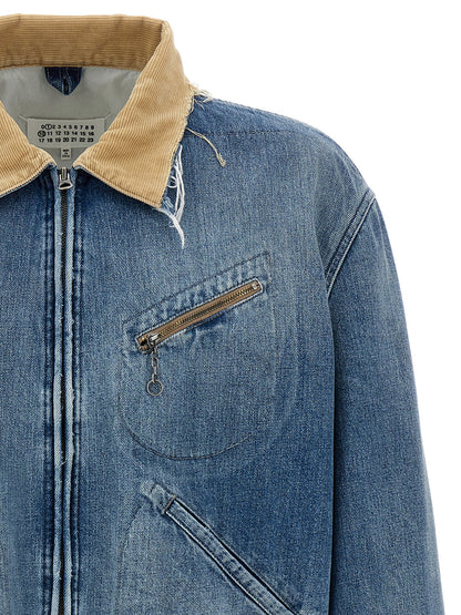 Trucker Jacket by Maison Margiela for men in denim cotton corduroy light-blue features a city-ready silhouette, detailed with pockets and a city-ready .