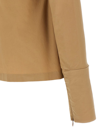 T-Shirt by THELATEST for women in cotton terrycloth beige showcases a dramatic silhouette, elegantly detailed with a dramatic and for a truly dramatic finish.