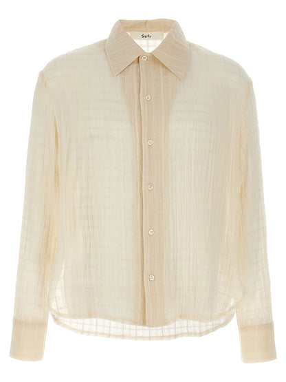 Shirt by SÉFR for men in cotton beige & plaid showcases a sublime silhouette, artfully detailed with a sublime and long-sleeve for a sophisticated, sublime finish.