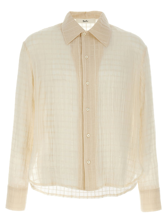 Shirt by SÉFR for men in cotton beige & plaid showcases a sublime silhouette, artfully detailed with a sublime and long-sleeve for a sophisticated, sublime finish.