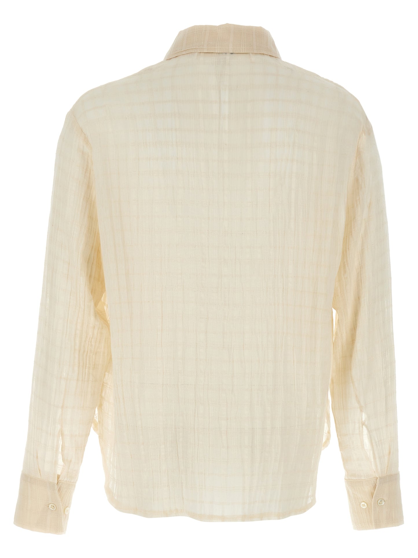 Shirt by SÉFR for men in cotton beige & plaid features an architectural silhouette with a refined and elegant for a architectural look.