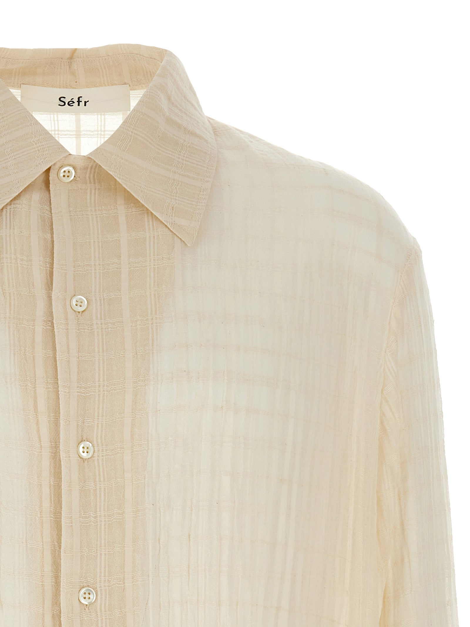 Shirt by SÉFR for men in cotton beige & plaid showcases a sleek silhouette, elegantly detailed with a sleek and for a sleek finish.