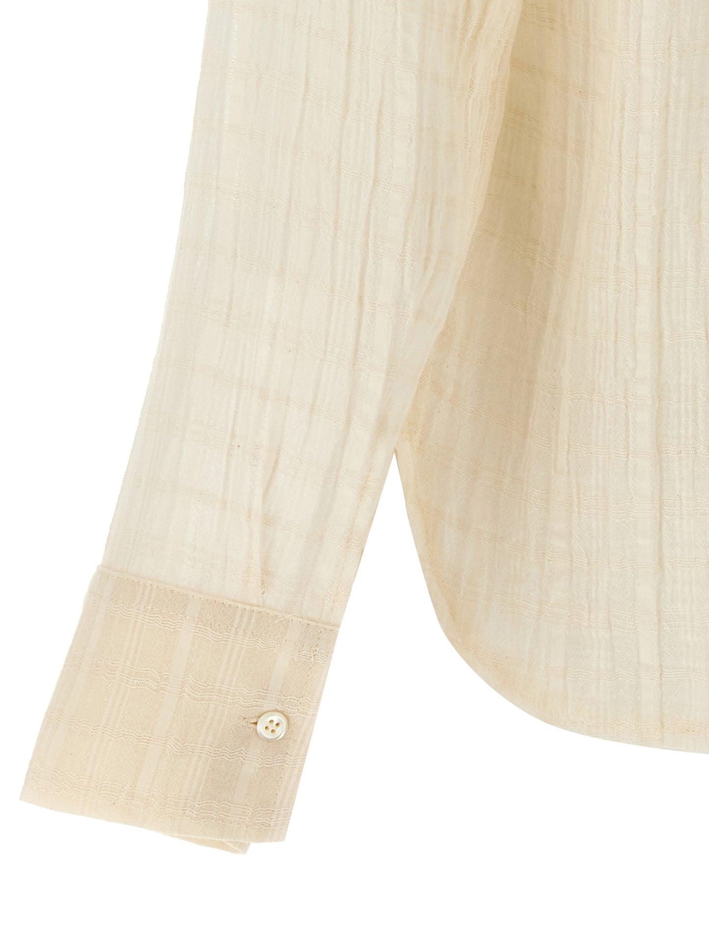 Shirt by SÉFR for men in cotton beige & plaid showcases a sharp silhouette, elegantly detailed with a sharp and sharp .