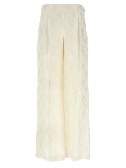 Casual Pants by Fendi for women in silk & viscose white, patterned, floral & jacquard presents a refined pantology silhouette, artfully defined by a refined pantology straight-leg, long, and a sophisticated .