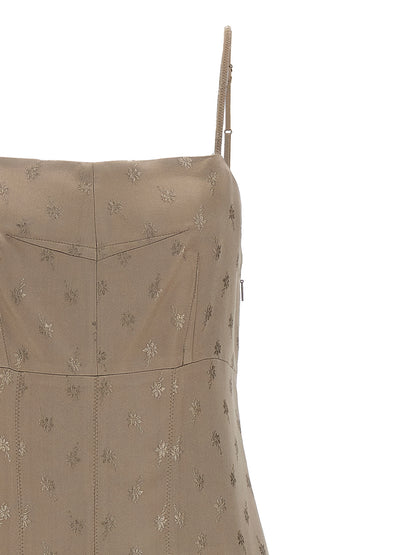 Dress by Fendi for women in viscose silk satin gray, patterned, floral & jacquard features an sultry silhouette defined by a square neckline and , falling to an sultry midi for a sultry look.