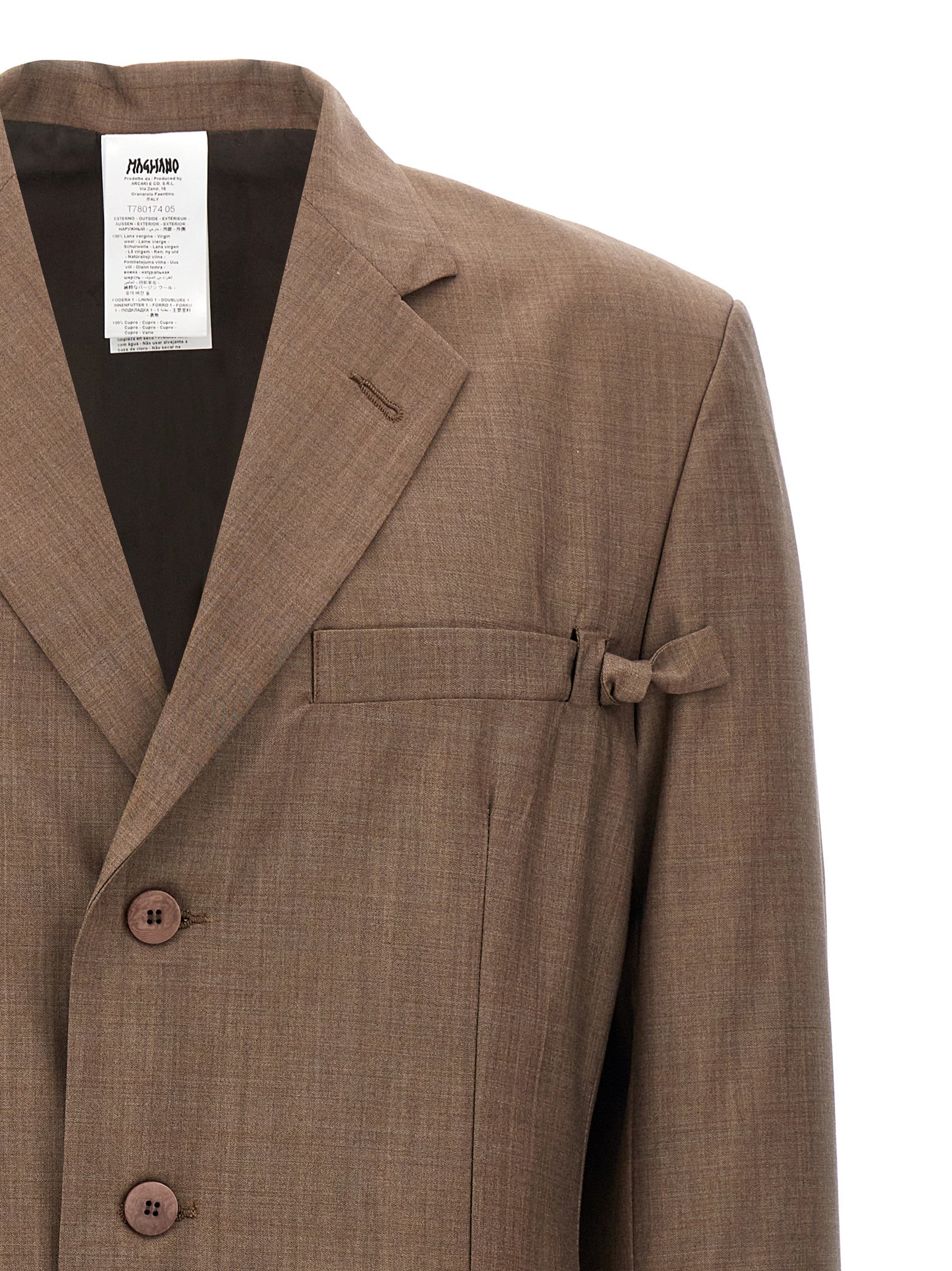This Blazer by Magliano for men in virgin wool brown presents a tailored silhouette, meticulously tailored with a tailored and distinctive for a tailored finish.
