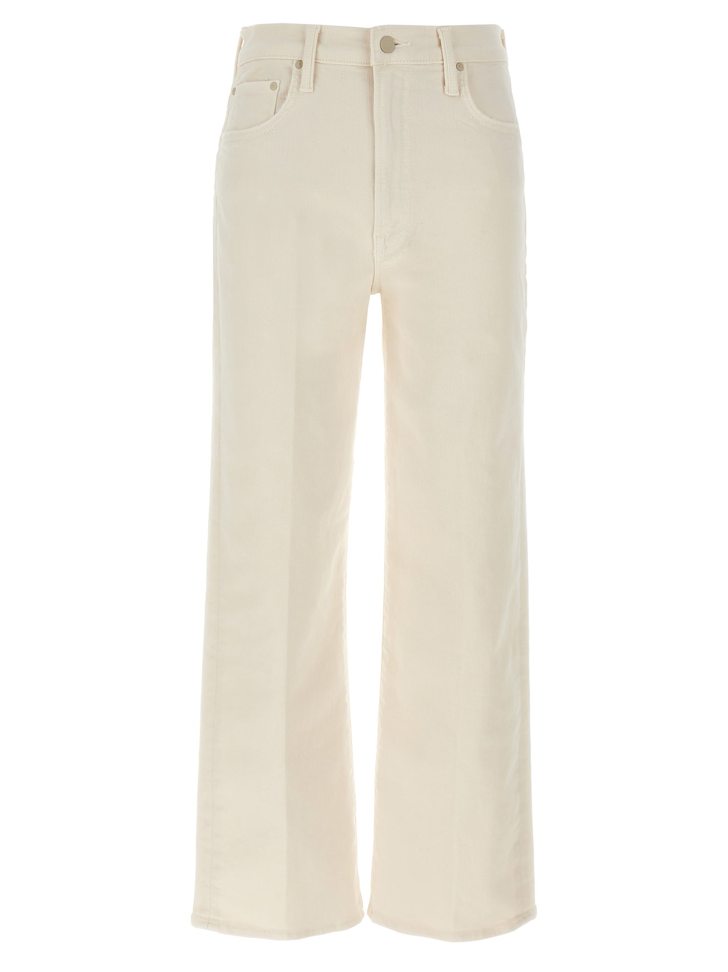Jeans by Mother Denim for women in stretch denim cotton polyester white presents a refined pantology silhouette, artfully defined by a refined pantology straight-leg & wide, long, and a sophisticated high rise.