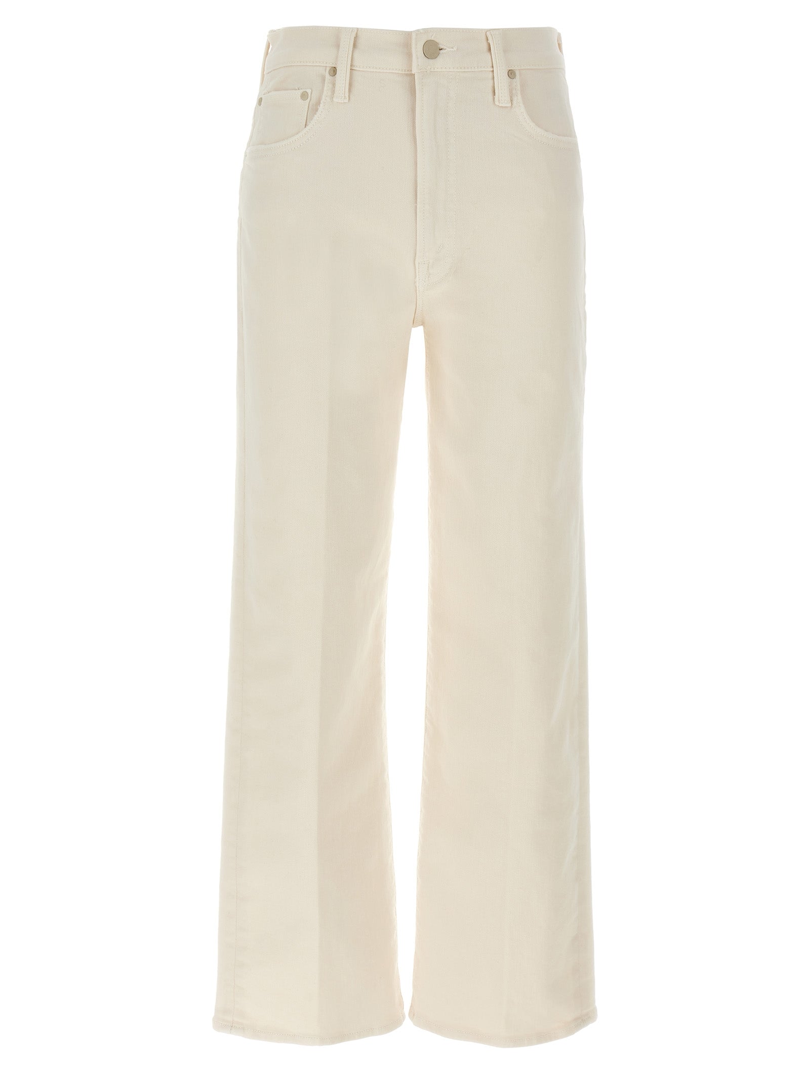 Jeans by Mother Denim for women in stretch denim cotton polyester white presents a refined pantology silhouette, artfully defined by a refined pantology straight-leg & wide, long, and a sophisticated high rise.