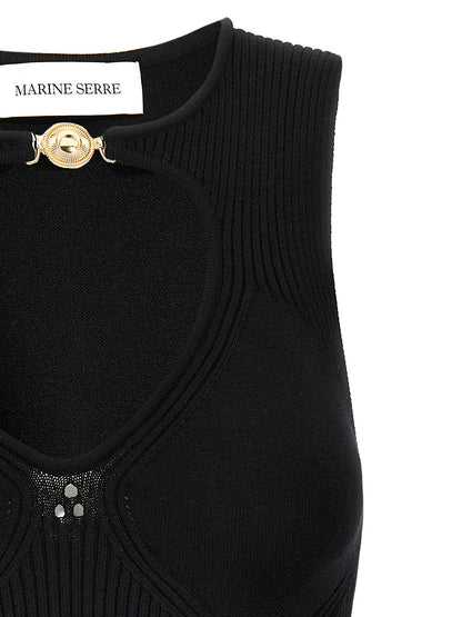 Tank Top by Marine Serre for women in polyamide & viscose black showcases a meticulous silhouette, artfully finished with a meticulous round neckline and for a sophisticated, meticulous look.