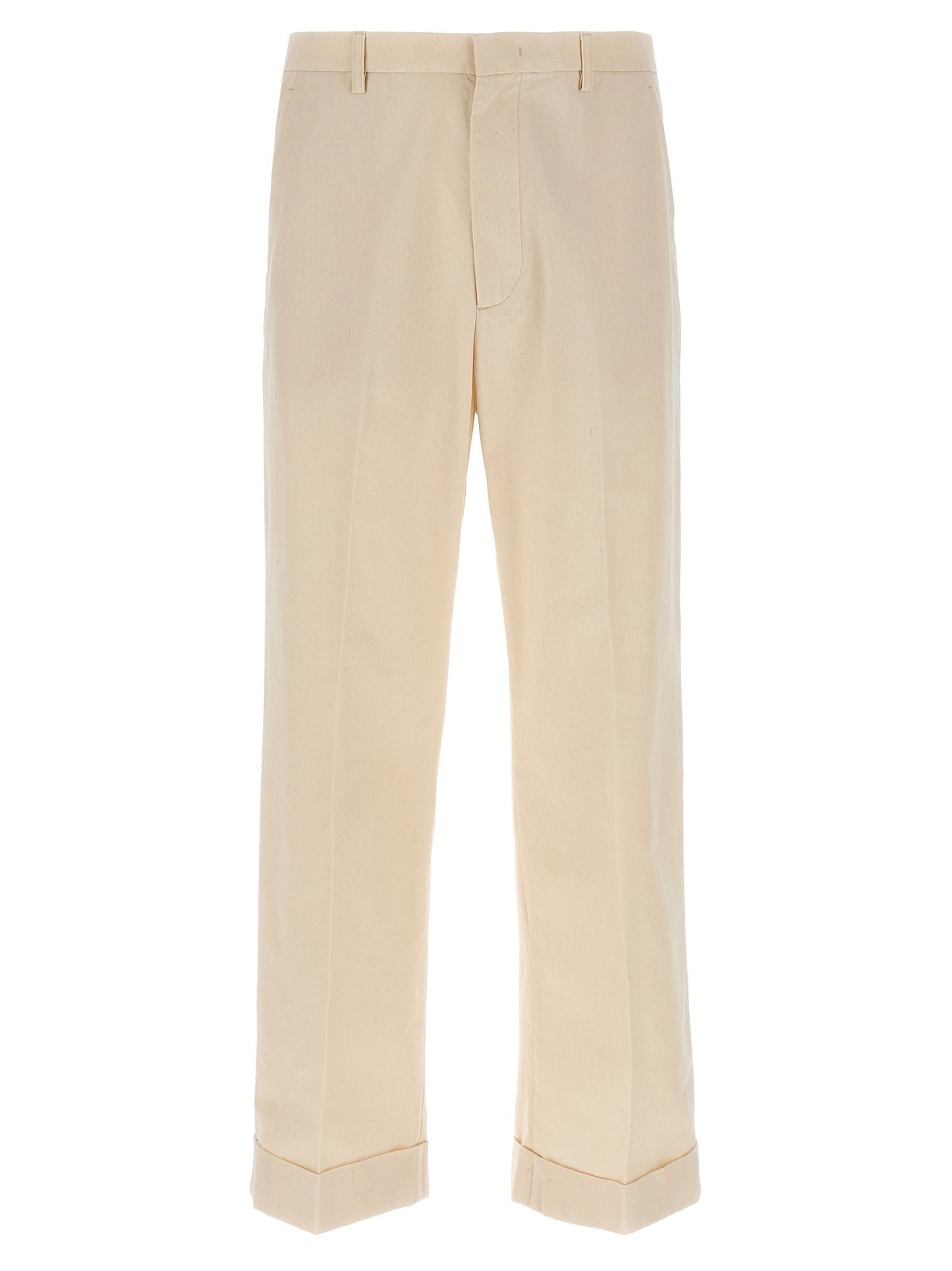 Valentino Garavani Men's Straight Leg High Rise Cotton Trousers - Beige