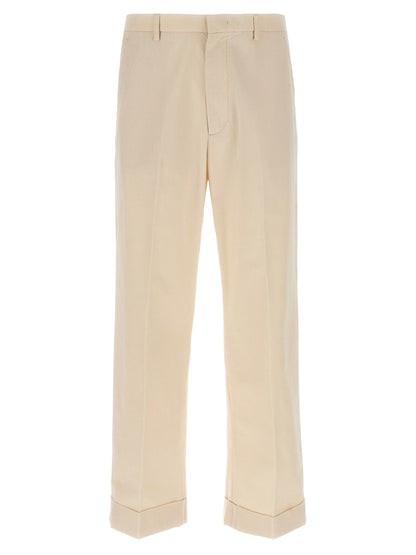 Valentino Garavani Men's Straight Leg High Rise Cotton Trousers - Beige