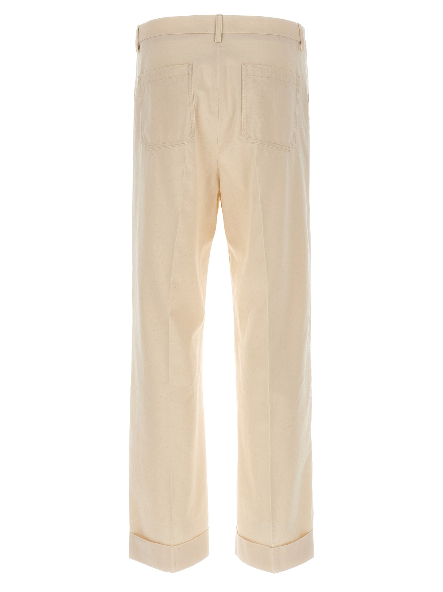 Valentino Garavani Men's Straight Leg High Rise Cotton Trousers - Beige