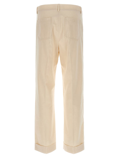 Valentino Garavani Men's Straight Leg High Rise Cotton Trousers - Beige