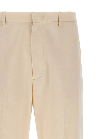 Valentino Garavani Men's Straight Leg High Rise Cotton Trousers - Beige