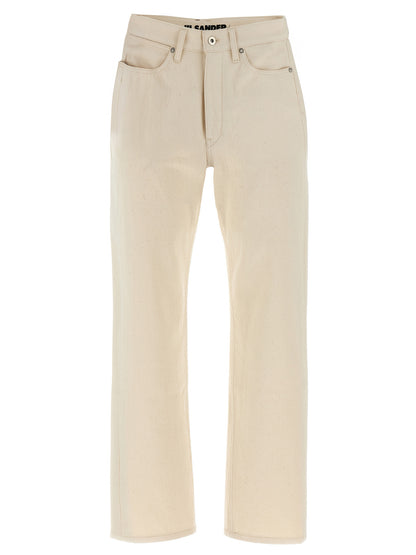Jeans by Jil Sander for women in cotton denim beige features an refined tailoring silhouette, showcasing a premium cropped with a high rise and cropped cut for a refined tailoring look.