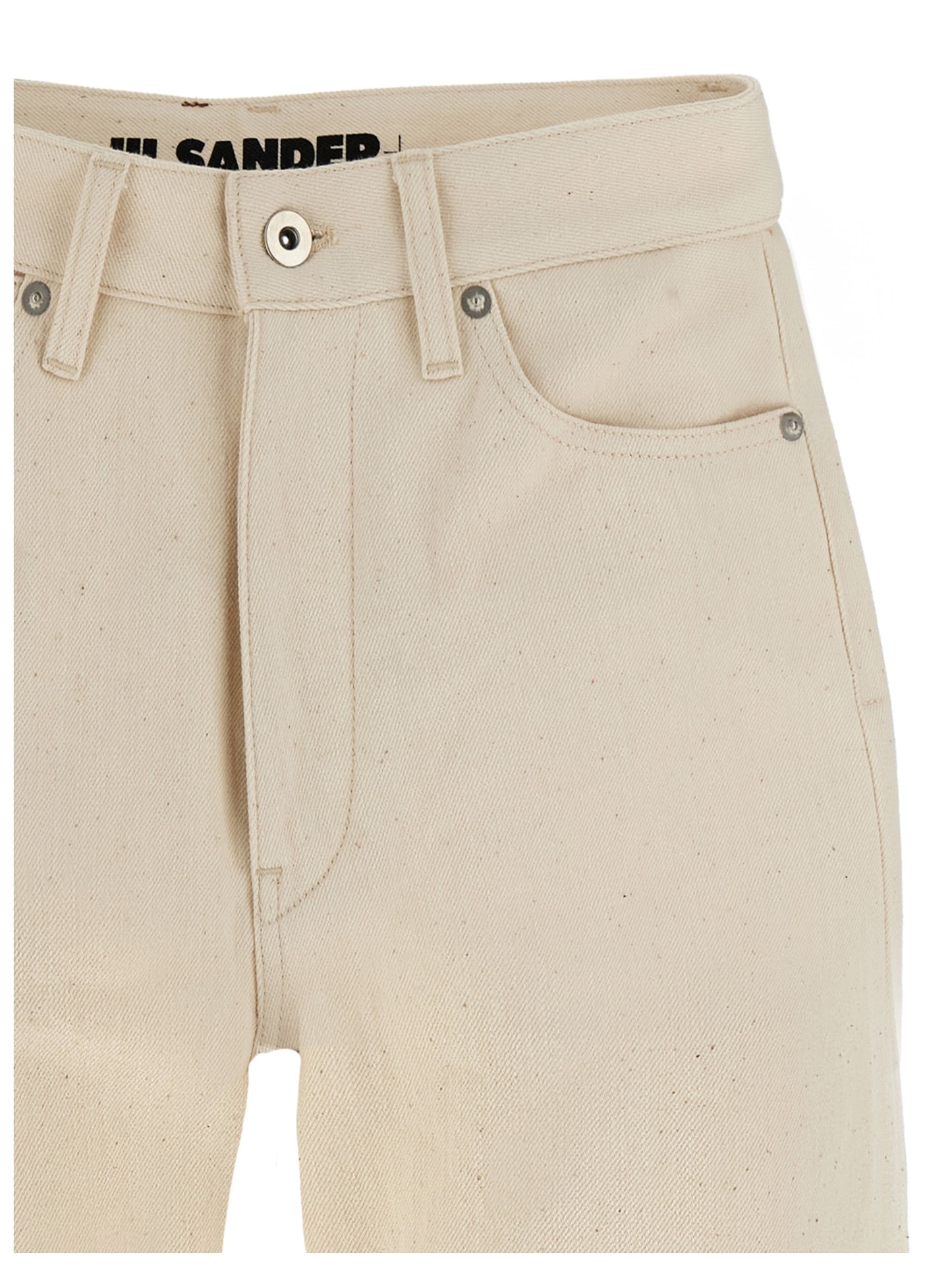 Jeans by Jil Sander for women in cotton denim beige features a polished silhouette with a polished cropped, reaching a polished cropped and finished with a polished high rise.