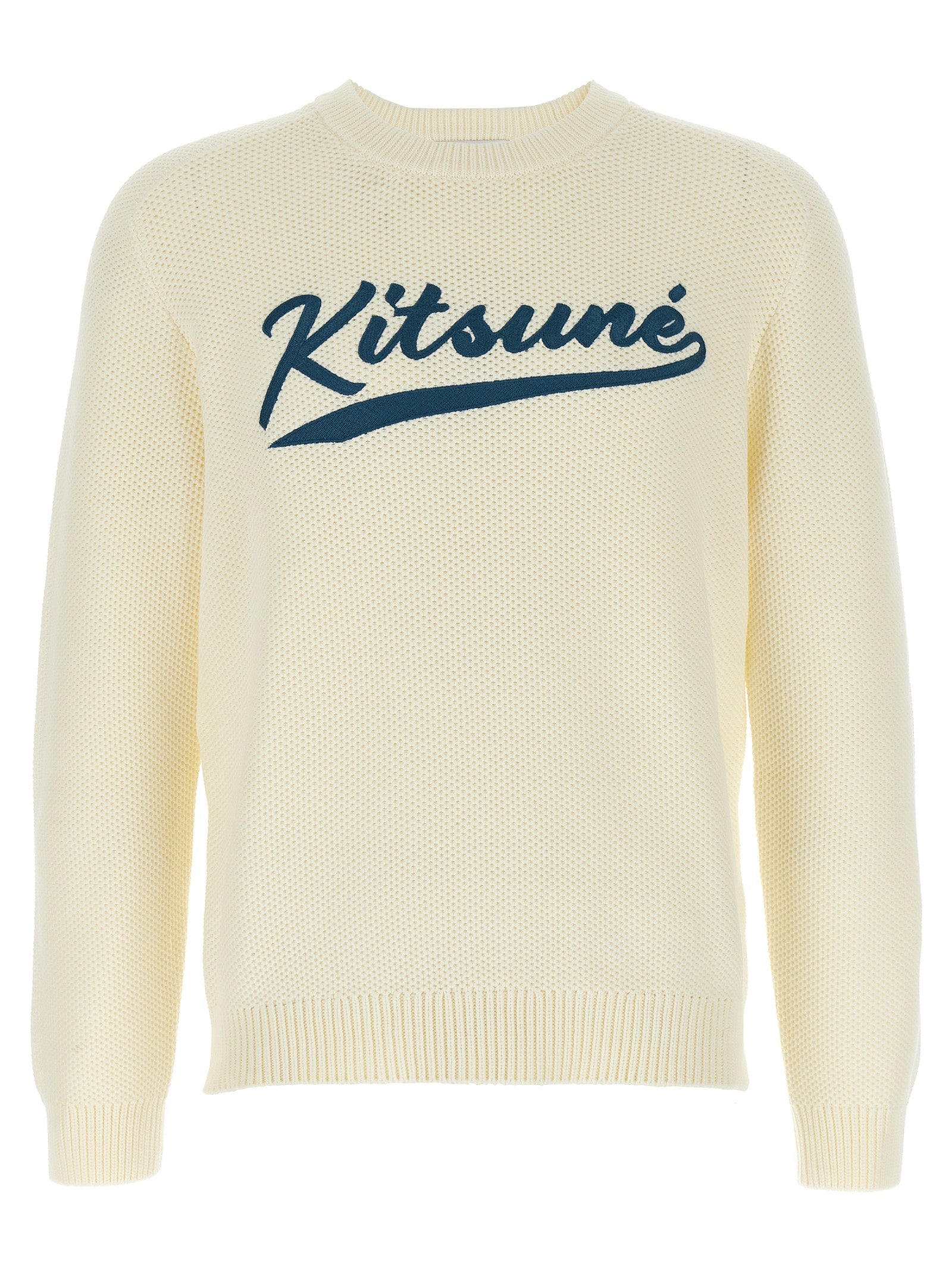 Cardigan by Maison Kitsuné for men in polyamide cotton white & patterned presents a textural silhouette, artfully finished with a textural crew neckline and for a sophisticated, textural look.
