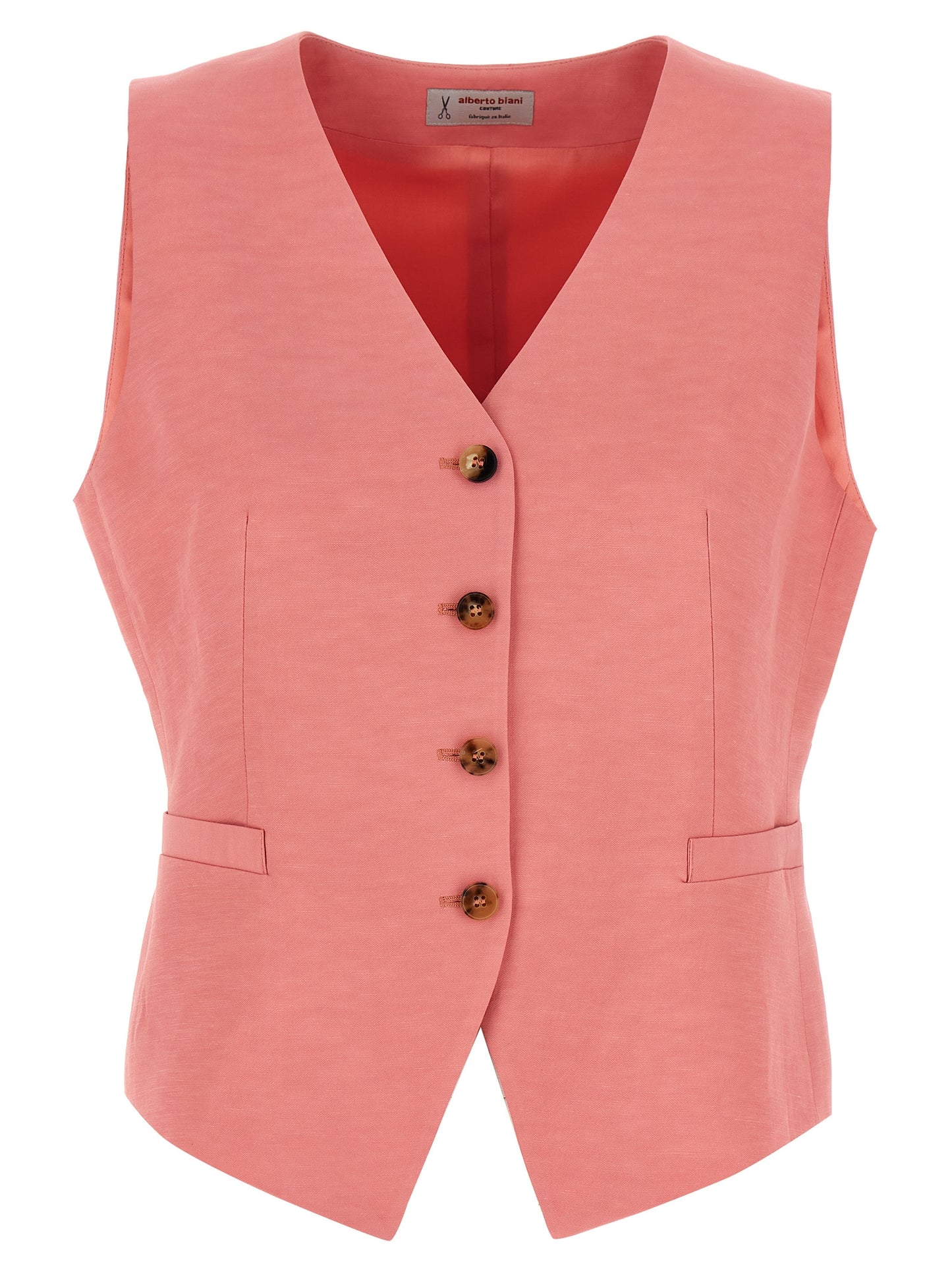 Vest by Alberto Biani for women in linen & viscose multicolor & pink features a chic silhouette, expertly detailed with a refined v-neck neckline and premium pockets for a truly chic look.