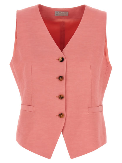 Vest by Alberto Biani for women in linen & viscose multicolor & pink features a chic silhouette, expertly detailed with a refined v-neck neckline and premium pockets for a truly chic look.