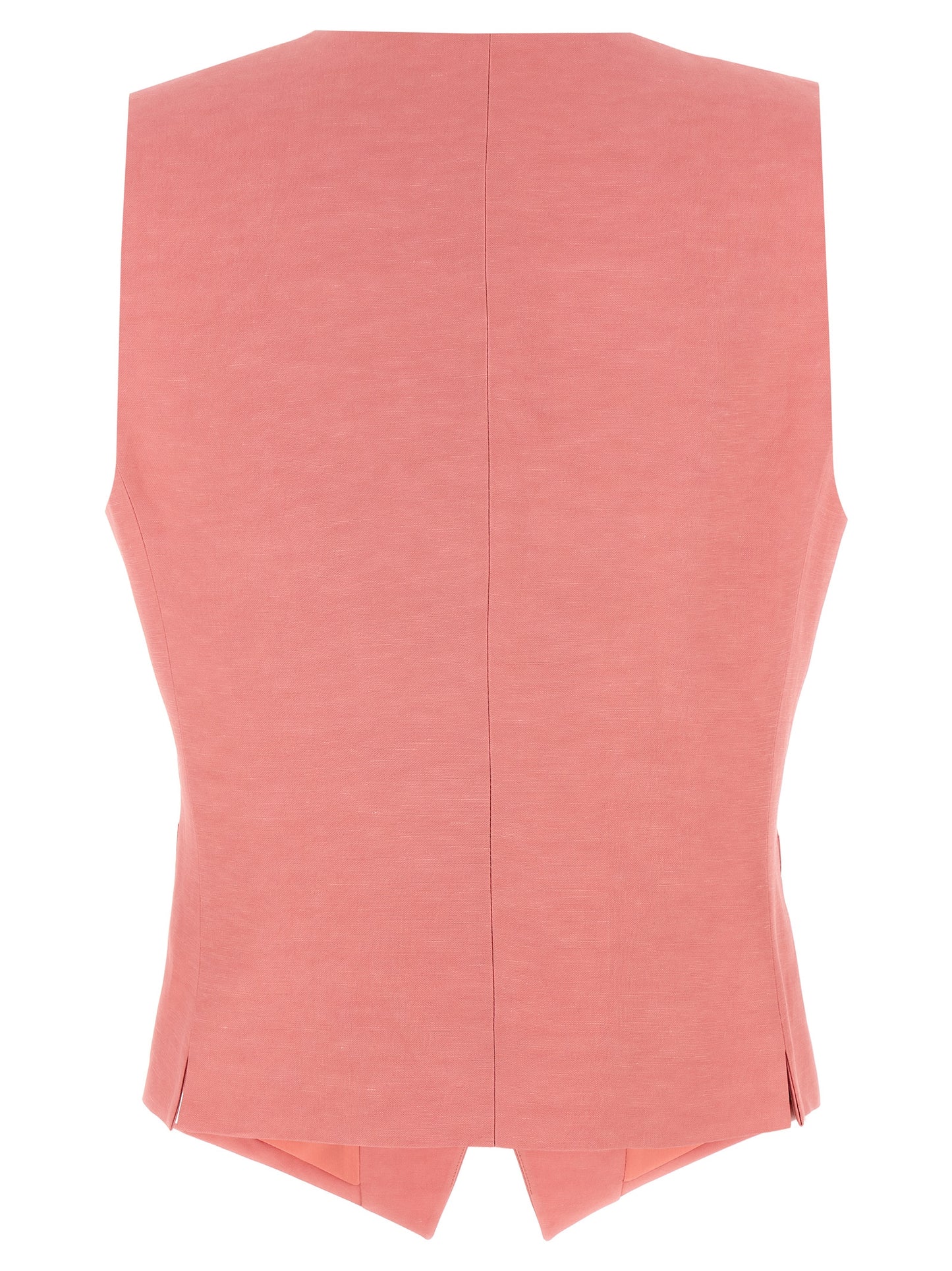 Vest by Alberto Biani for women in linen & viscose multicolor & pink showcases a dynamic silhouette, perfectly balancing pockets with a dynamic v-neck neckline for a sophisticated, high-fashion look.
