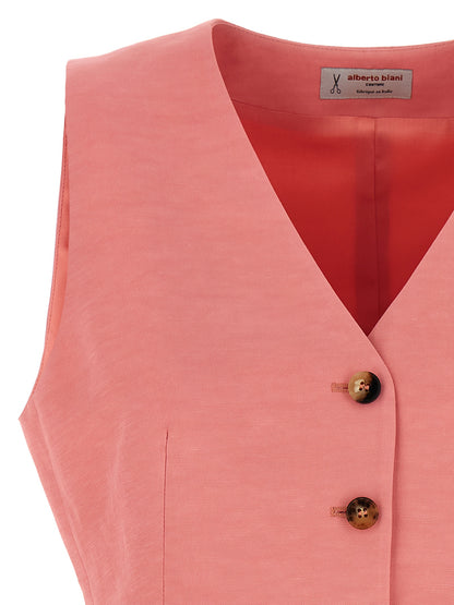 Vest by Alberto Biani for women in linen & viscose multicolor & pink features a enviable silhouette, elegantly detailed with a enviable v-neck neckline and functional pockets for a enviable finish.