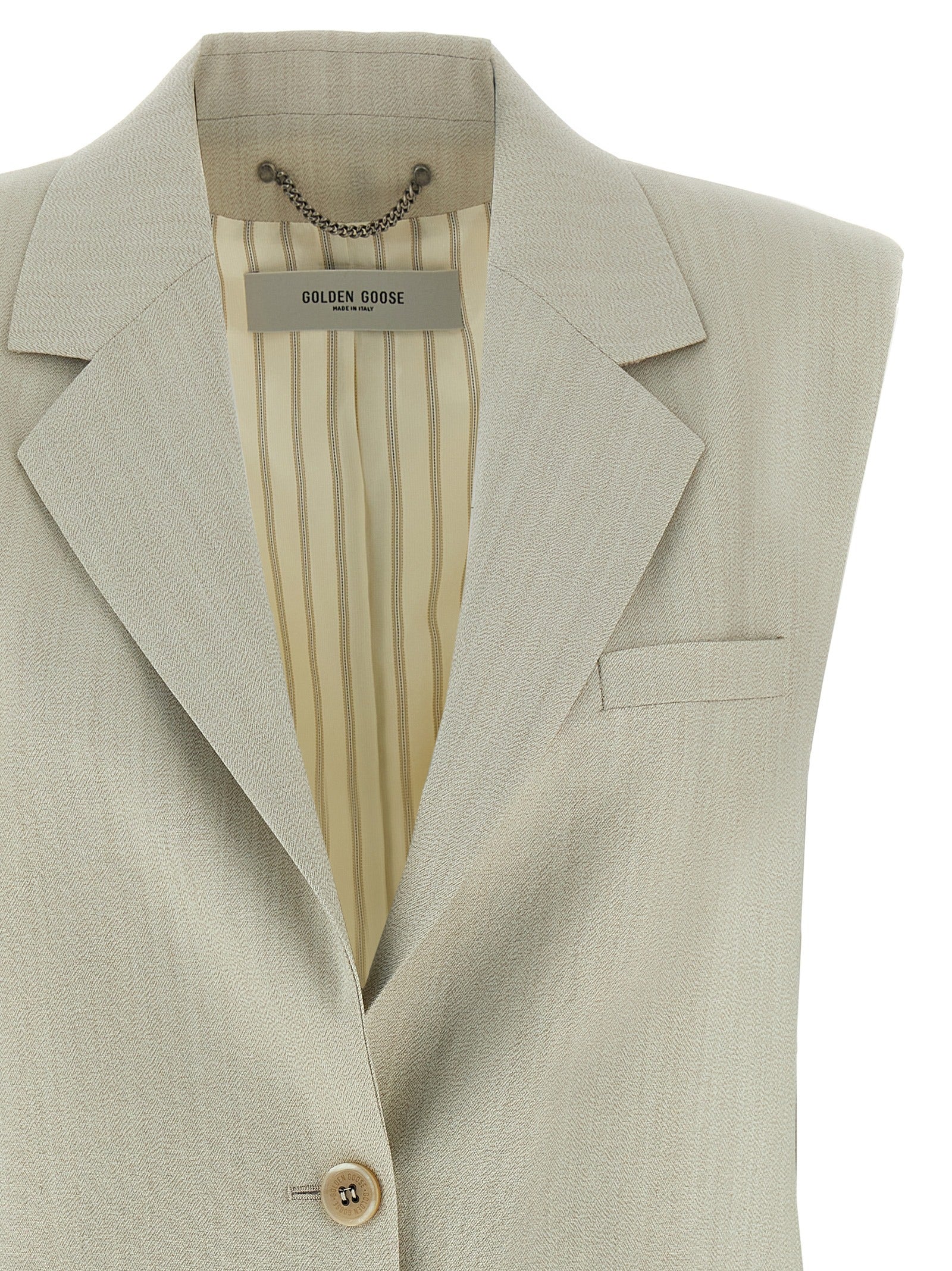 Vest by Golden Goose for women in virgin wool & cotton beige features an on trend silhouette, showcasing a sophisticated split neckline and premium pockets for a truly on trend finish.